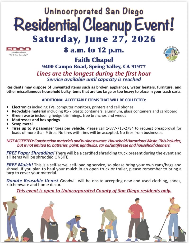 Unincorporated San Diego Residential Cleanup Event